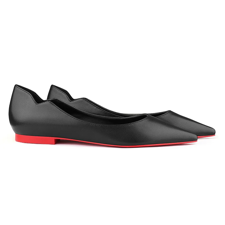 Women's Red Bottom Flat Shoes Pointed Toe Solid Color Patent Leather V-shaped Notches Matte Shoes VOCOSI VOCOSI