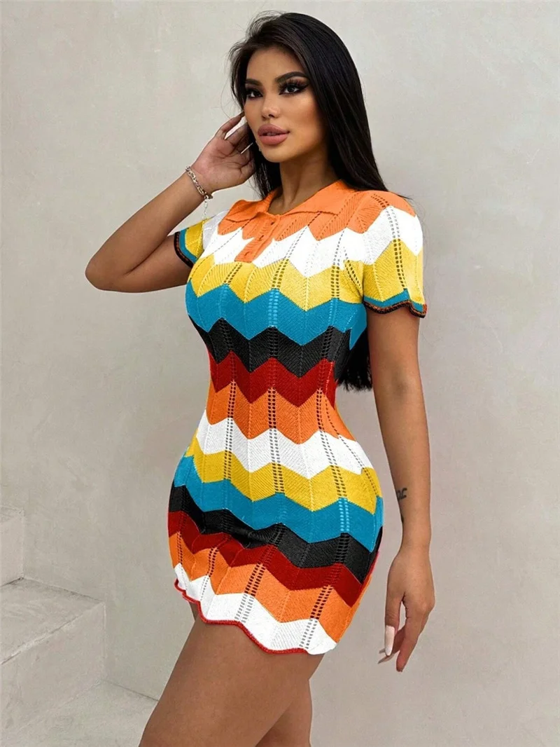 Athvotar Athvotar New Ramming Polo Collar Knitted Bag Hips Fashion Sweater Repair Dress