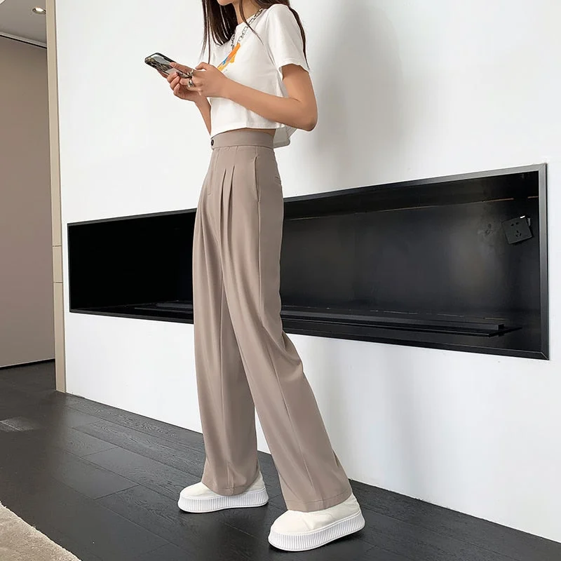 Graduation Gifts  Office Ladies High Waist Loose Wide Leg Pants Women Autumn Loose Female Floor-Length Straight Suits Pants Female Long Trousers