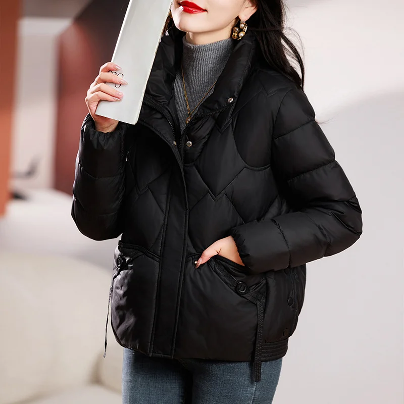 Toloer 2024 New Cotton-Free Clothes Women's Short Thick Show Thin Down Cotton-Padded Jacket Korean Version Loose Standing Collar Small Cotton-Padded Jacket Coat-Outfit Ideas