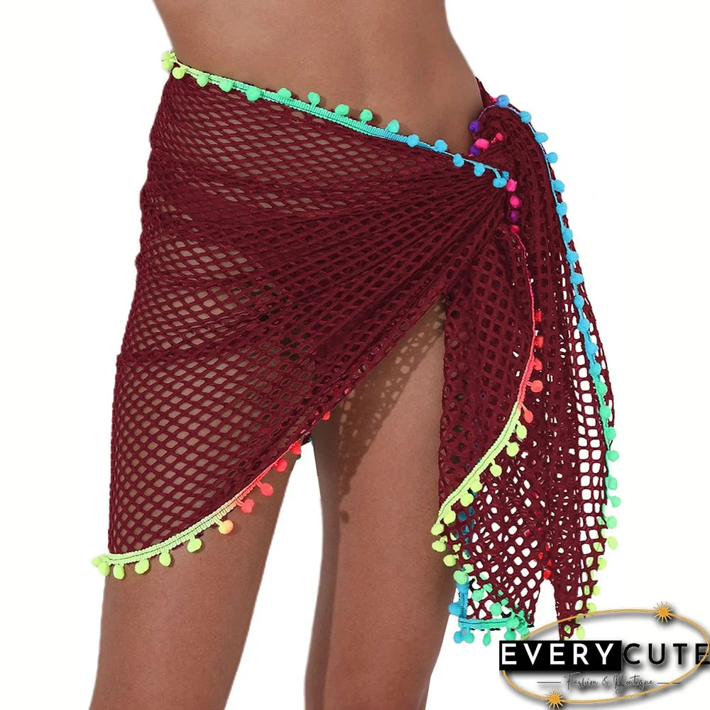Burgundy Multi-wear Colorful Tassels Beach Wrap Skirt