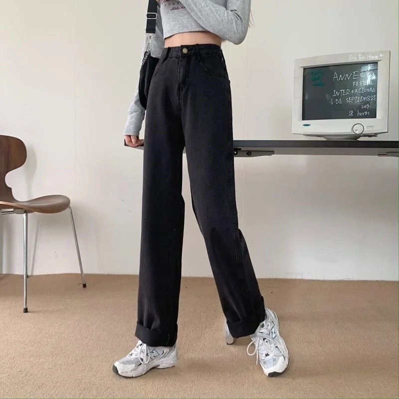 Jeans Women Spring-autumn Full Length Casual All-match Ulzzang Mujer Fashion High Waisted Pure Color Comfortable Streetwear Kpop