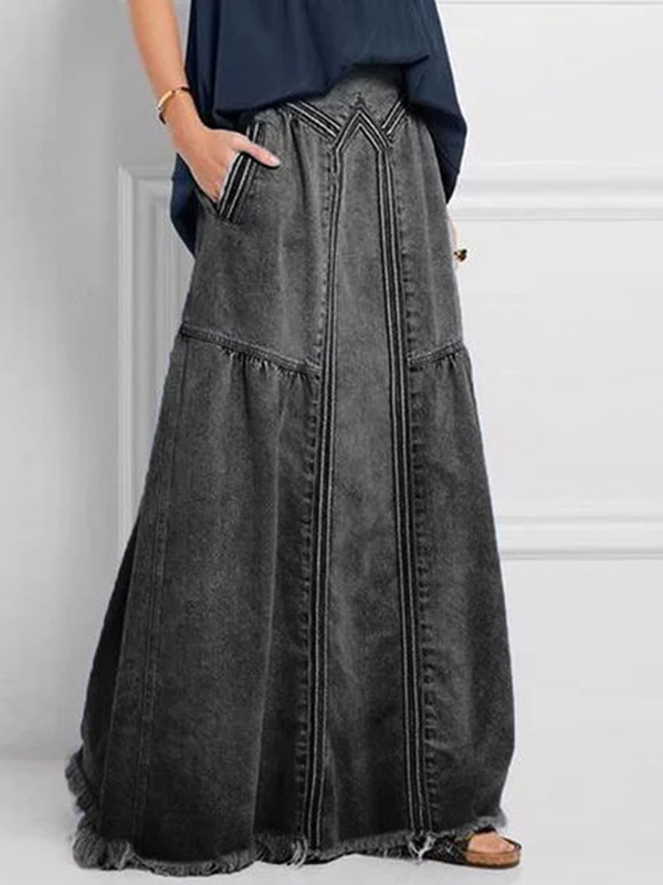 Brushed Elastic High-waisted Simple And Versatile Long Skirt hjn Shicloths