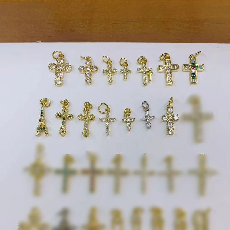 1 Pc/Package Copper Zircon 18K Gold Plated White Gold Plated Cross Tower Polished Pendant Jewelry Accessories