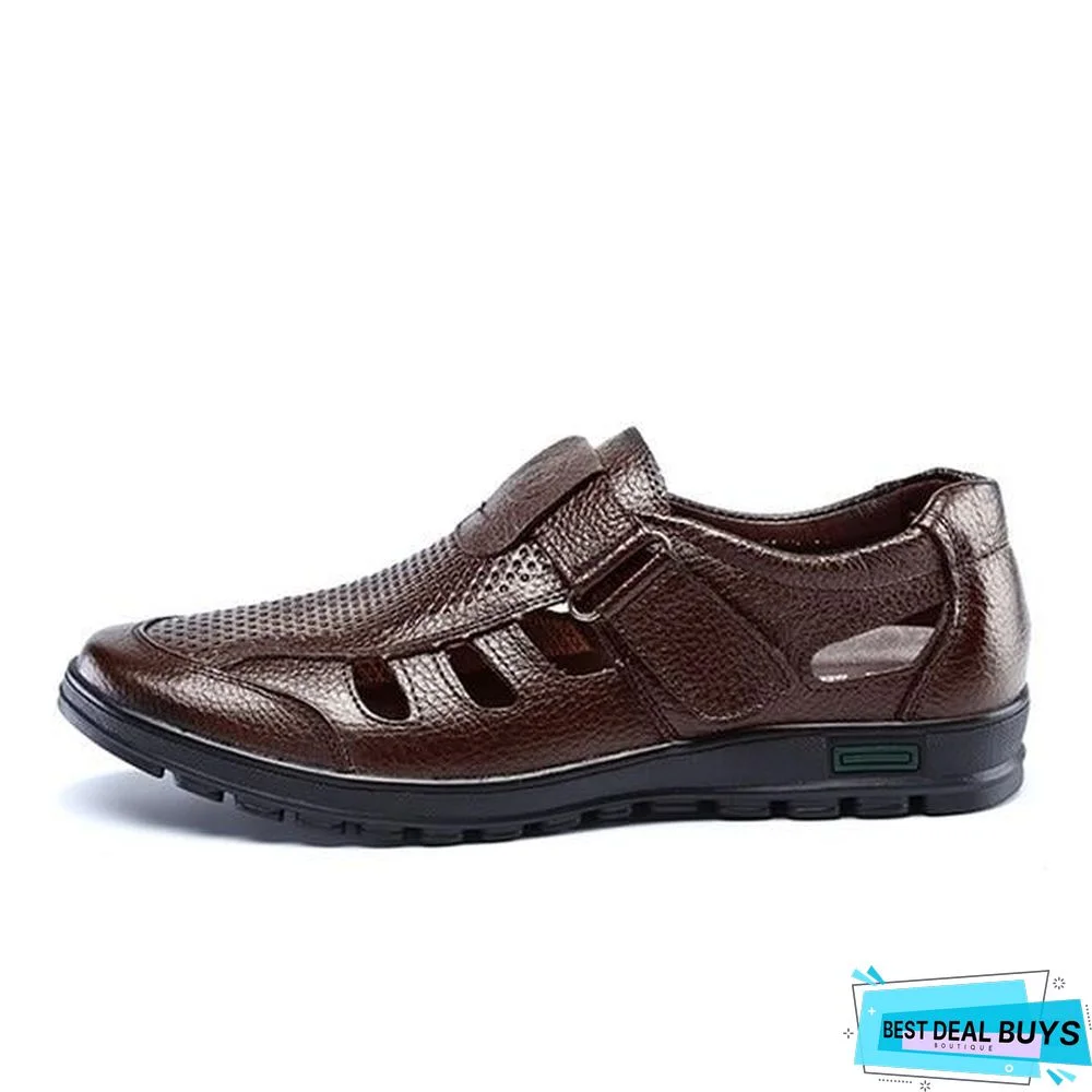 Big Size Men's Genuine Leather Sandals Outdoor Breathable Beach Shoes