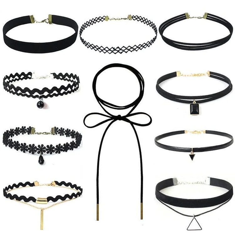 Hollow Designs Black Leather Velvet Choker Necklace SP15001