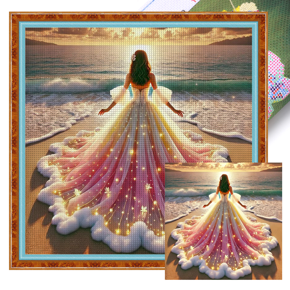 Beach Girl Full 11CT Pre-stamped Canvas(45*45cm) Cross Stitch