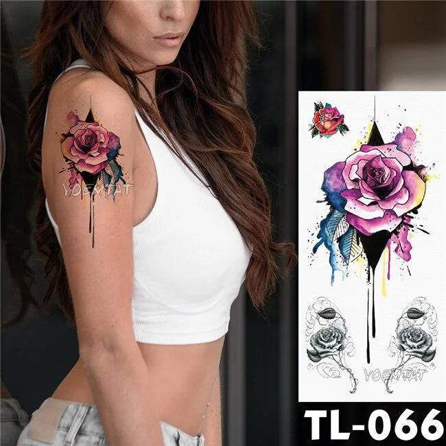 Water Transfer Deep pink henna lace rose flower Temporary Tattoo Sticker butterfly Pattern body art Waterproof Fake Flash Tattoo