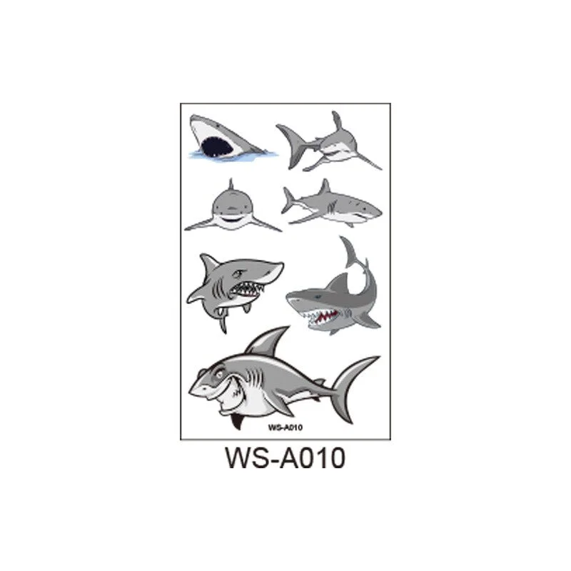 10 kinds Cartoon Shark Tattoo Children Cute Makeup Temporary Body Stickers Blue Fish Disposable tatouage temporaire