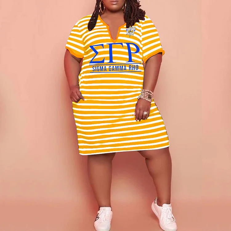 V-Neck Striped Plus Size Casual Mini Dress