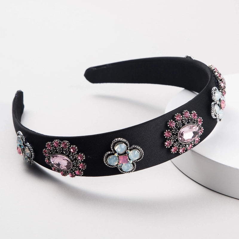 Women’s Casual Elegant Classic Style Color Block Alloy Cloth Inlay Rhinestones Glass Hair Band