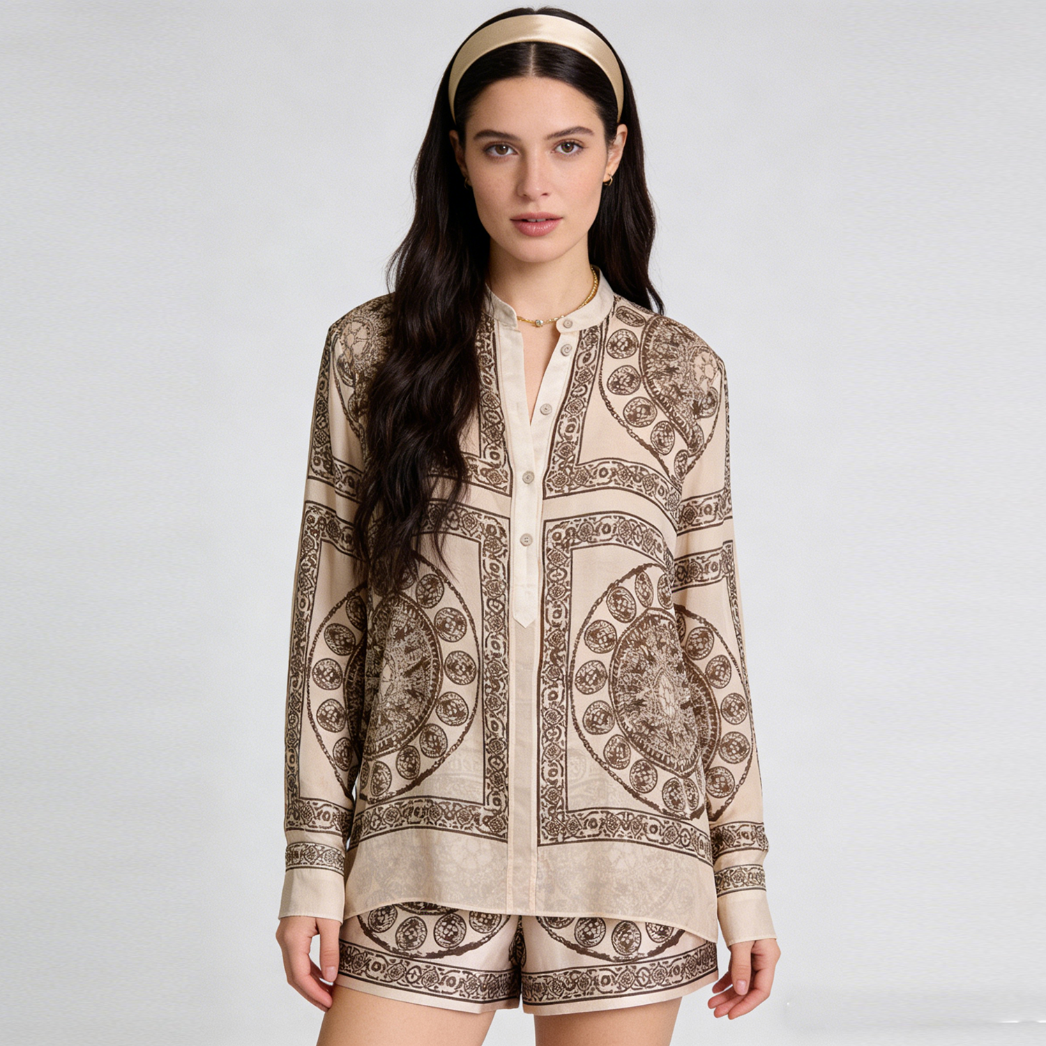 Silk Blouse & Shorts Two-Piece Outfit REAL SILK LIFE