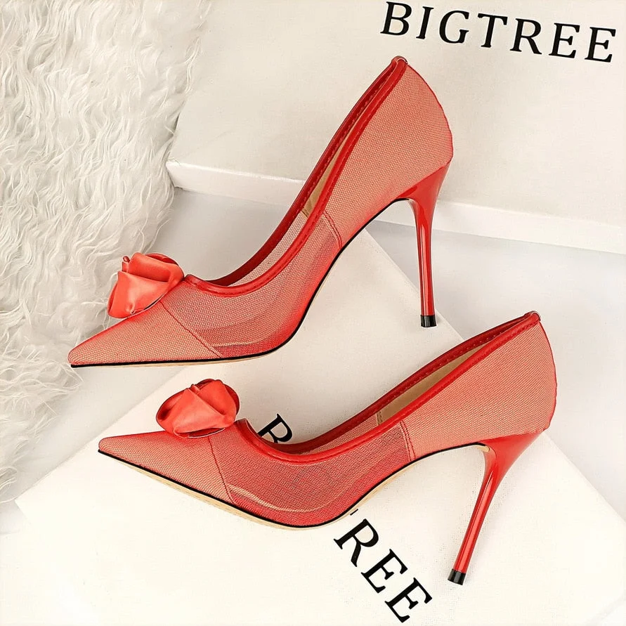 European and American sexy nightclubs with high heels and a network of hollow silk and rose flowers women shoes