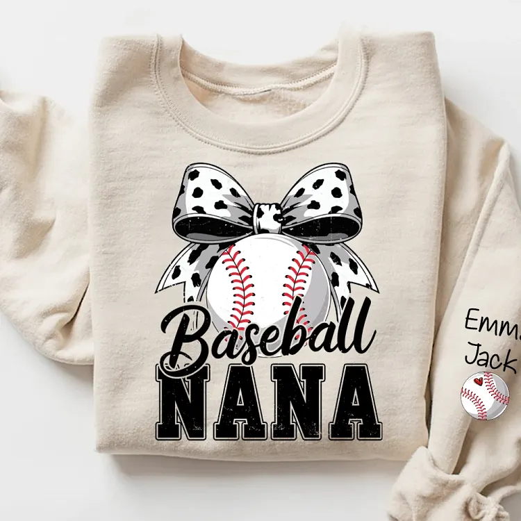 Proud Baseball Nana SweatShirt, Personalized Kids Names Sports Shirt with Bow Graphic