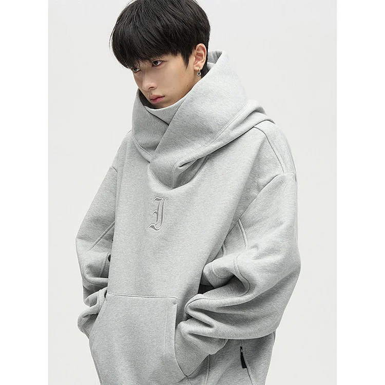 Hip Hop Street Style Turtle neck Embroidered Solid Hoodie