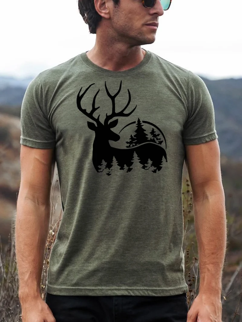 Short Sleeve Elk Printed Men's T-Shirt in  mildstyles