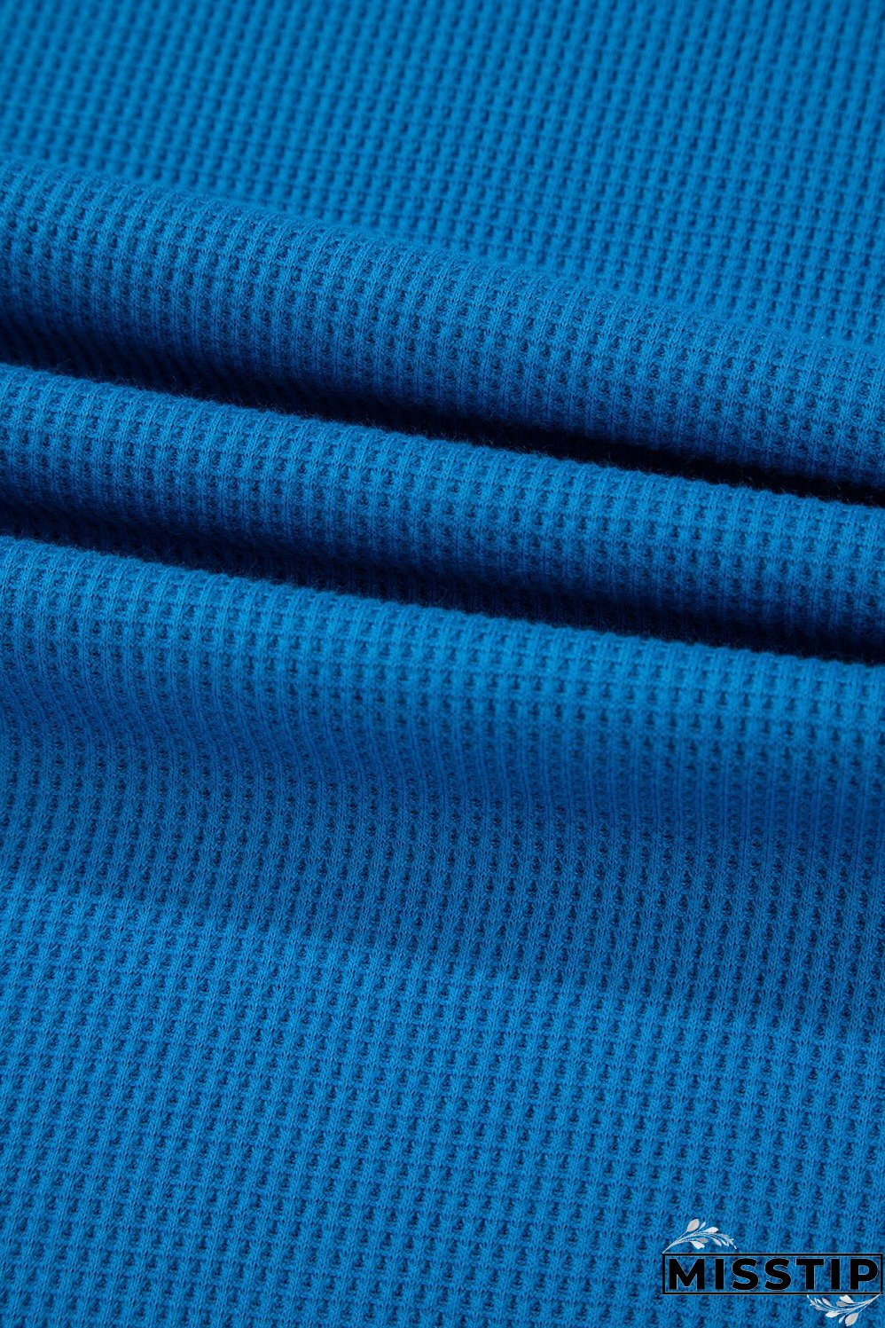 Sky Blue Lace Floral Patchwork Sleeve Stitching V Neck Rib Knit Blouse