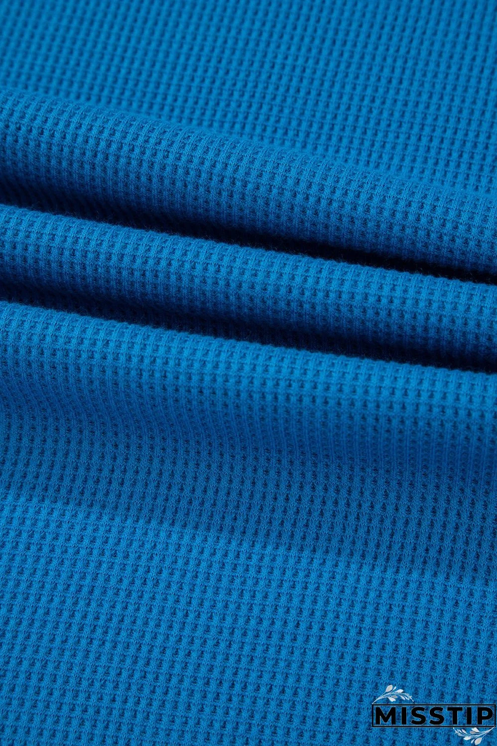 Sky Blue Lace Floral Patchwork Sleeve Stitching V Neck Rib Knit Blouse