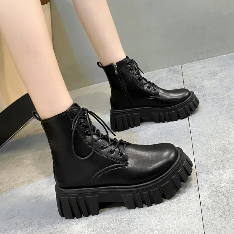 Yyvonne New Spring And Autumn Small Martin Boots Women In The Wind Boots With Round Head Thick Background Boots Single Boots
