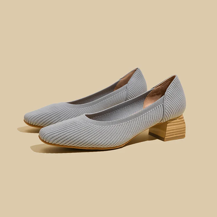 Stunahome V-KNIT Grey Square-Toe Block Heel   Stunahome.com