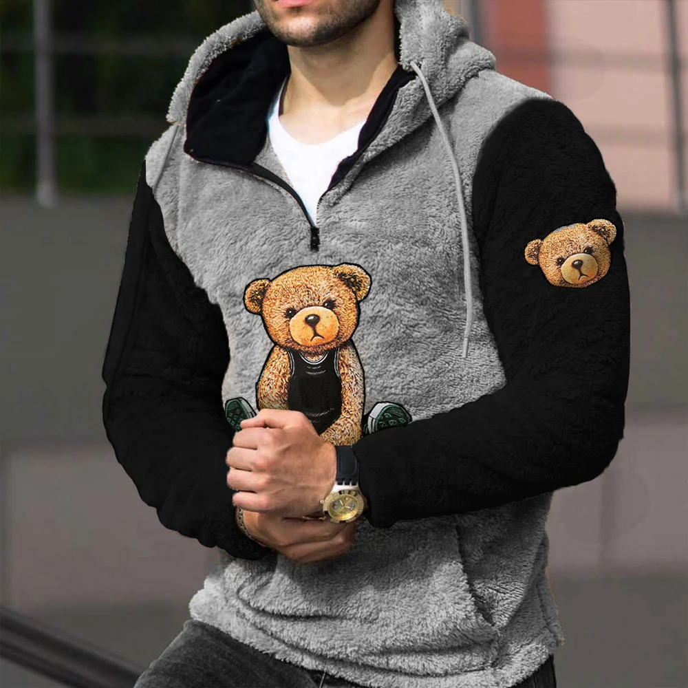 Teddy Bear Warm Men's Lamb Wool Hoodie