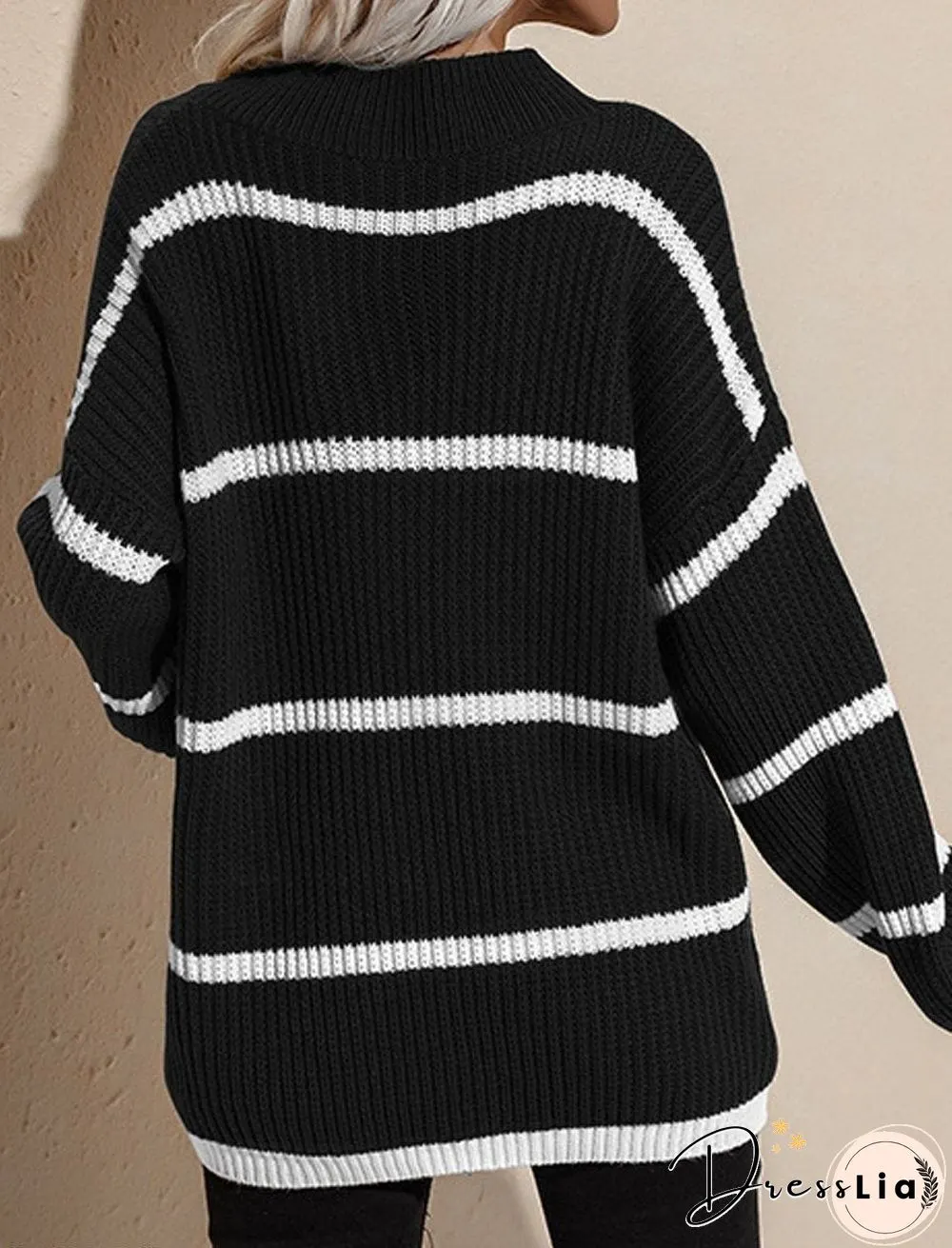 Round Neck Retro Loose Striped Pullover Knitted Sweater