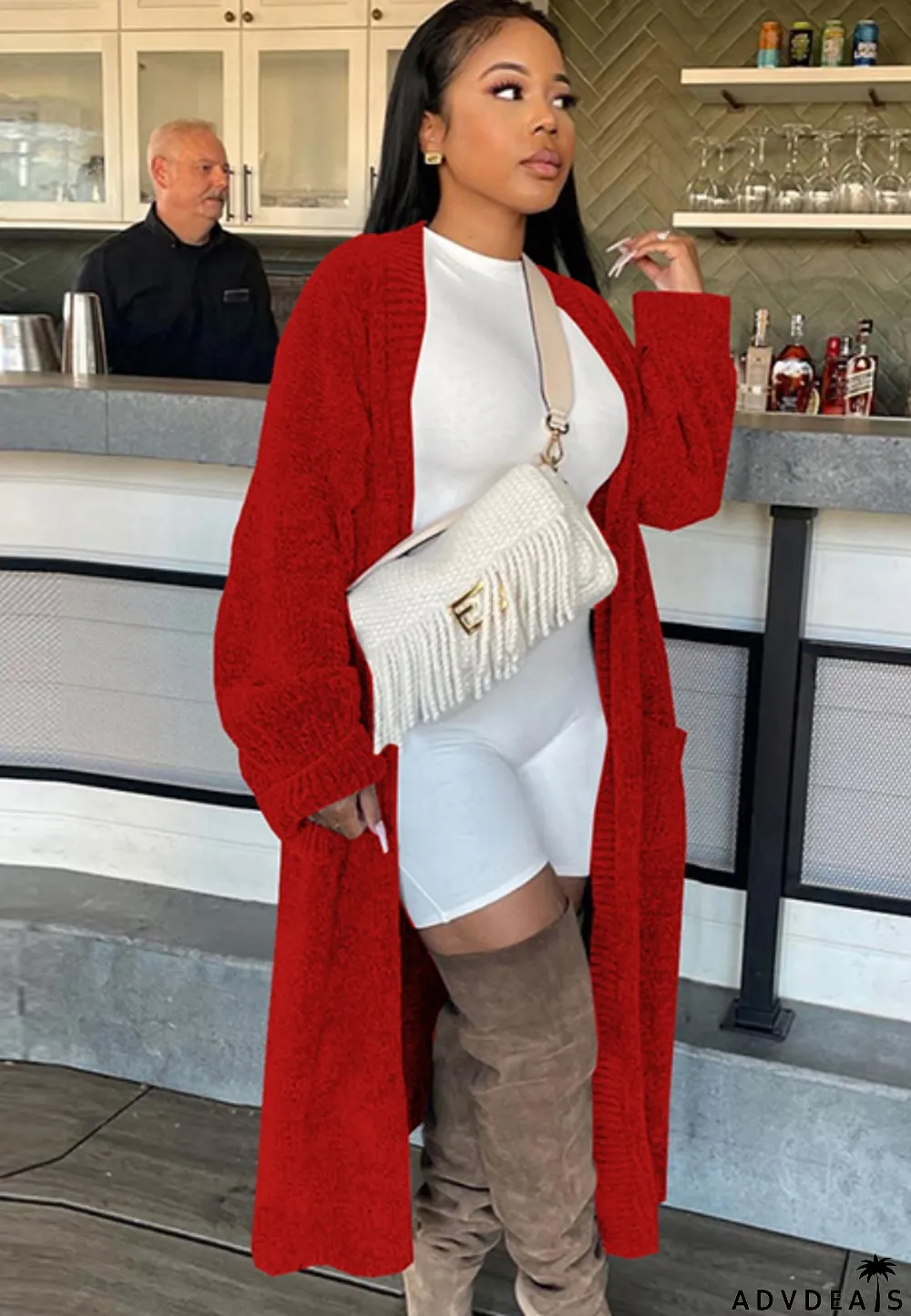 Winter Red Wide Sleeves Long Sweater Cardigans