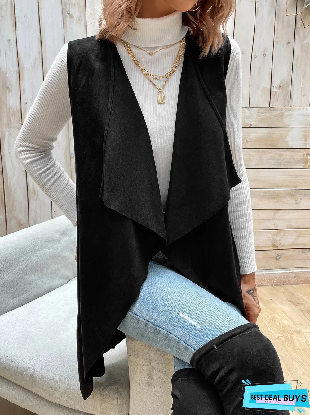 Plain Casual Loose Suede Vest