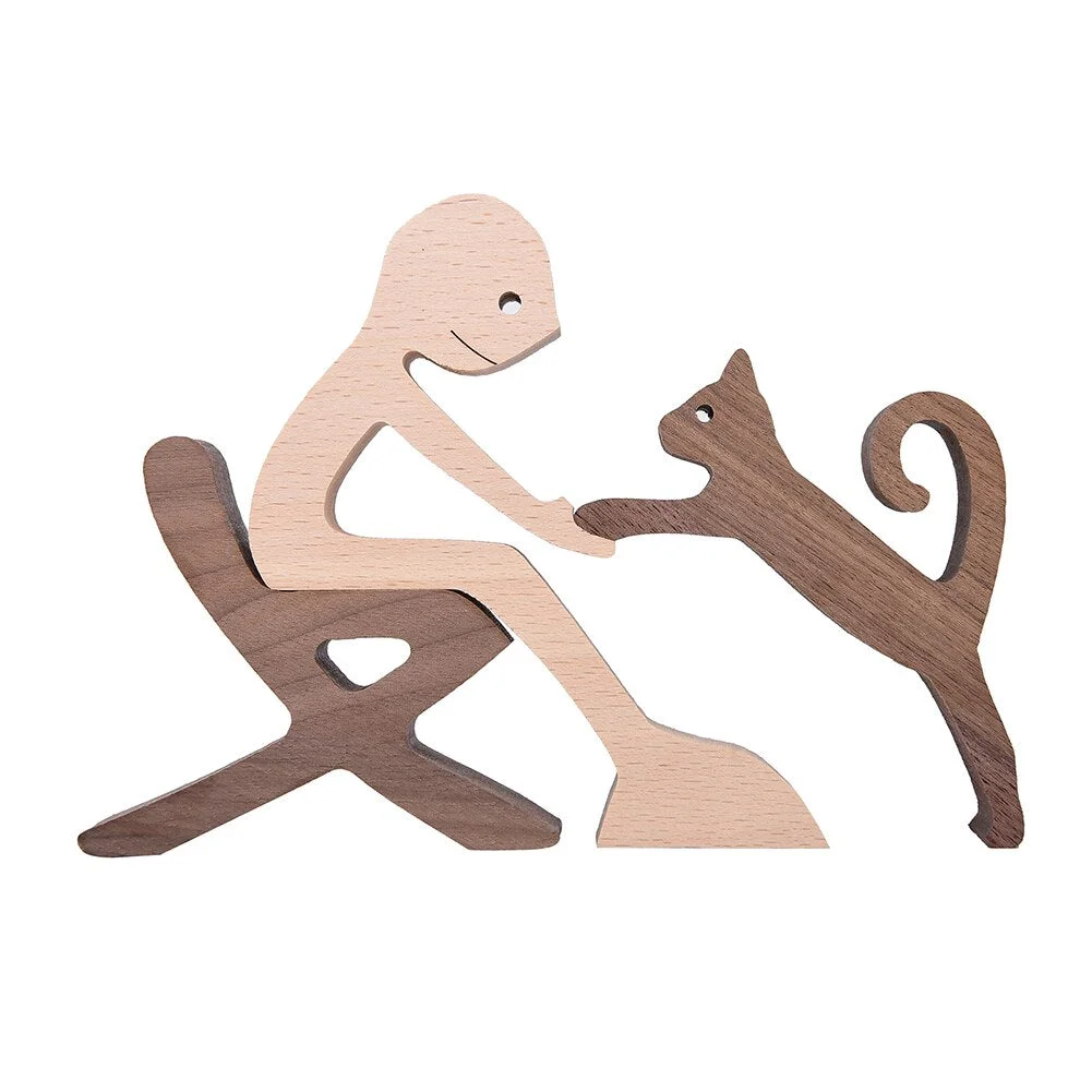 Wood Puppy Family Table Figurin Decor Ornaments Wooden Dog Craft Statue Home Decoration Cute Human and Pets Sculpture Craft Gift