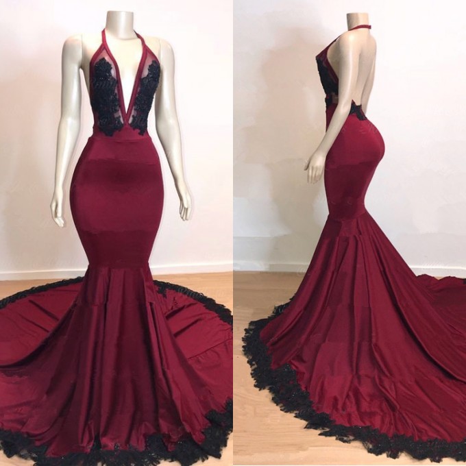 Bellasprom Halter Mermaid Prom Dress Long With Appliques Sleeveless