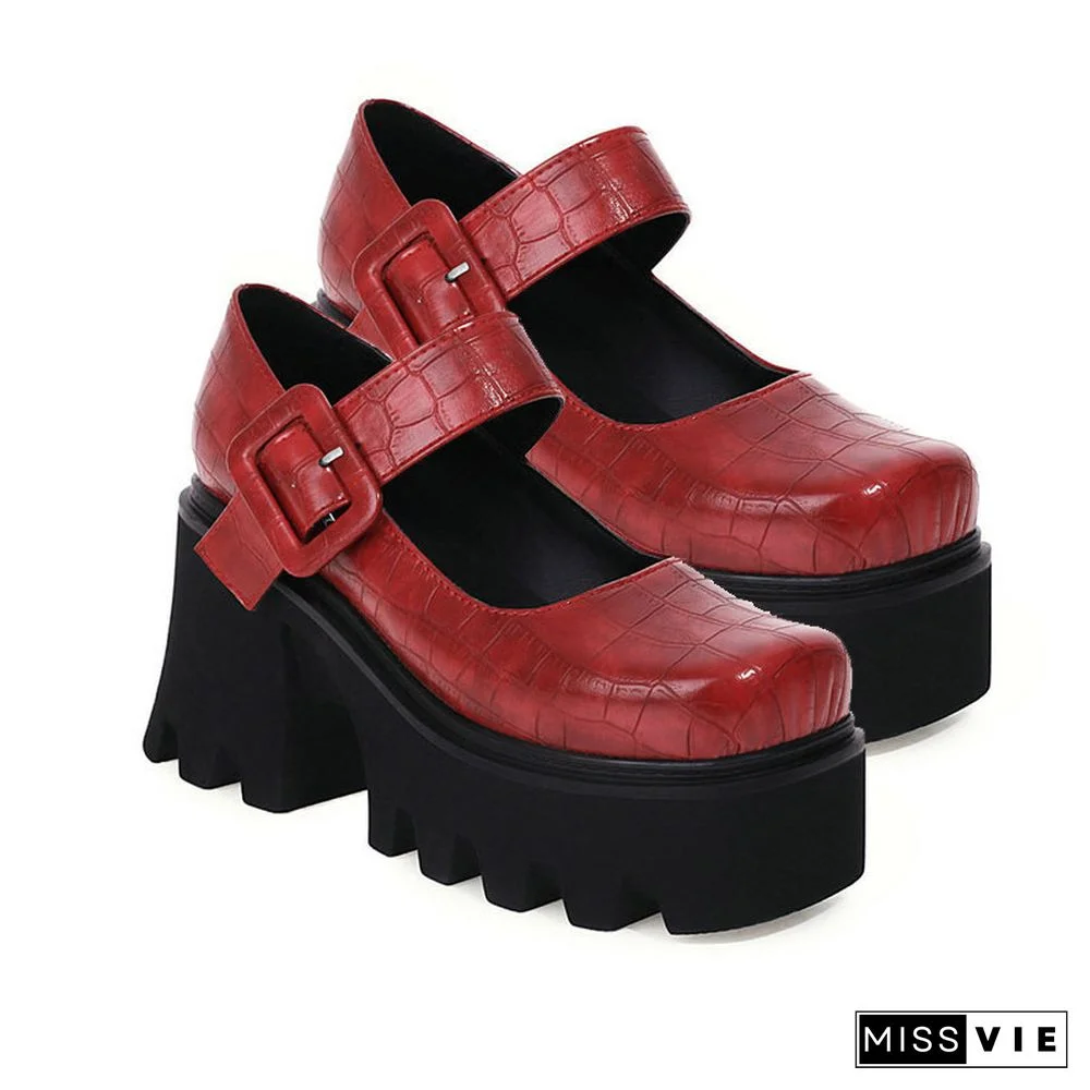 Vintage Mary Jane Shoes Platform Strap Buckle