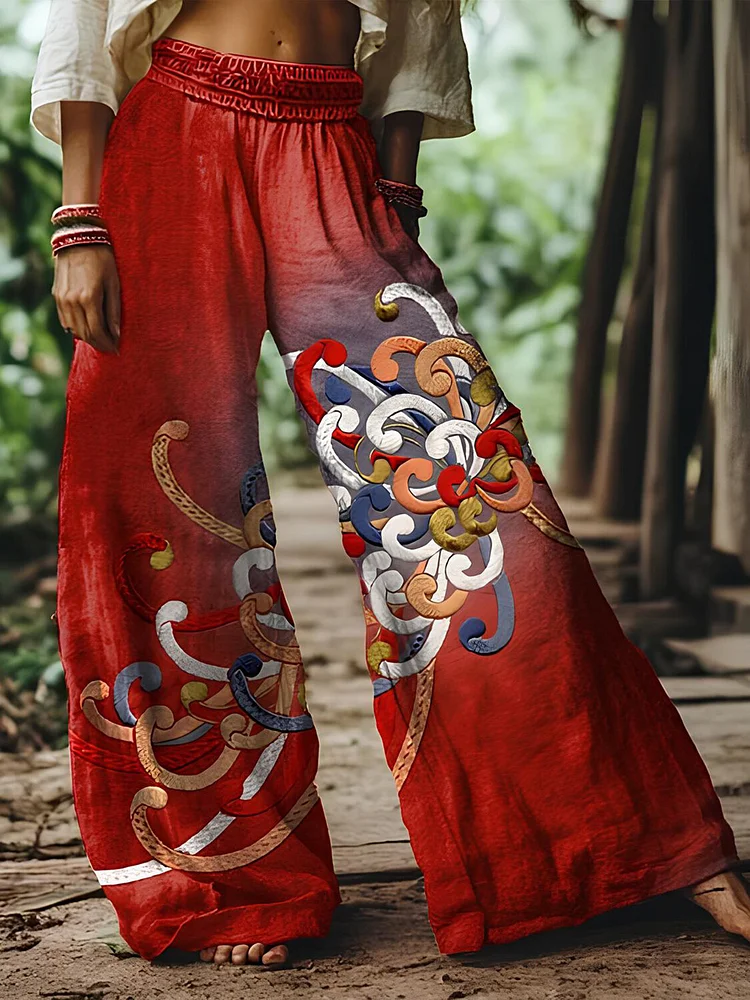 Women's Red Spider Lily Graphic Print Casual Pants