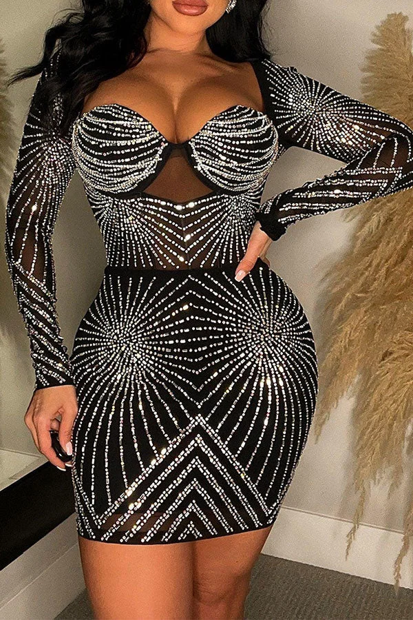 Rhinestone Striking Bodycon Mini Dress