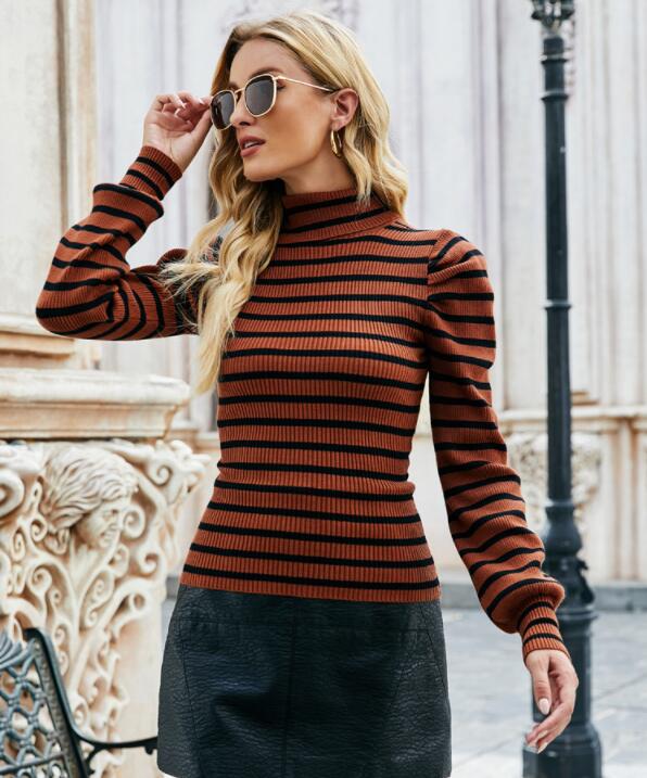 Vintage Contrast Striped Women Sweater Autumn Winter 2021 Harajuku Pullover Femme Fashion Stretchy Knitted Pull Femme