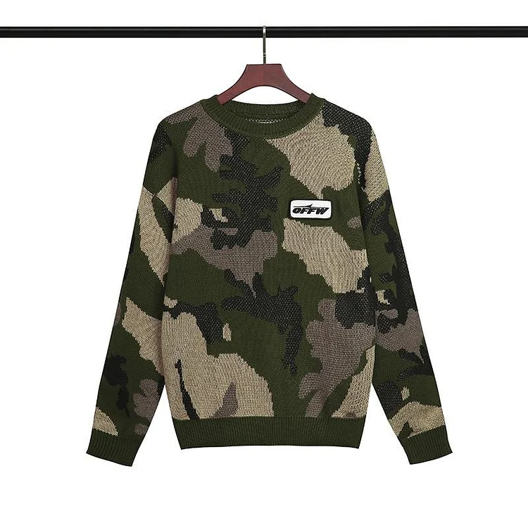 Off White Winter Sweaters Autumn and Winter Green Camouflage Knitted Sweater