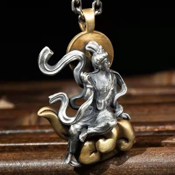 Sterling Silver Guan Yin Buddha Peace Pendant Necklace