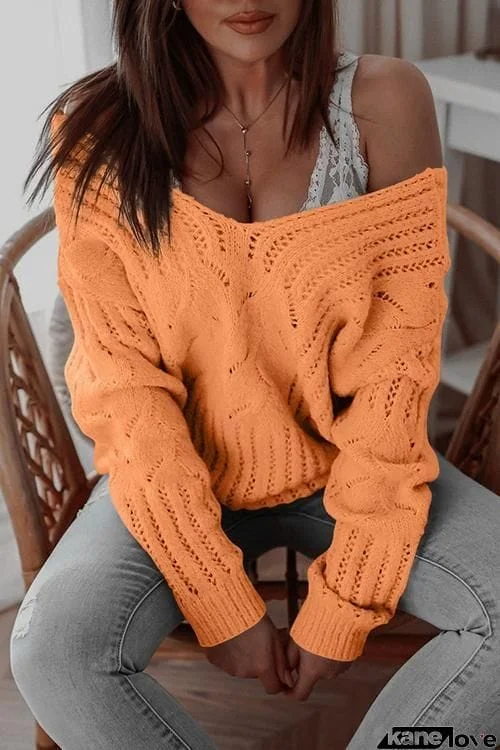 Oversized V Neck Cable Sweater