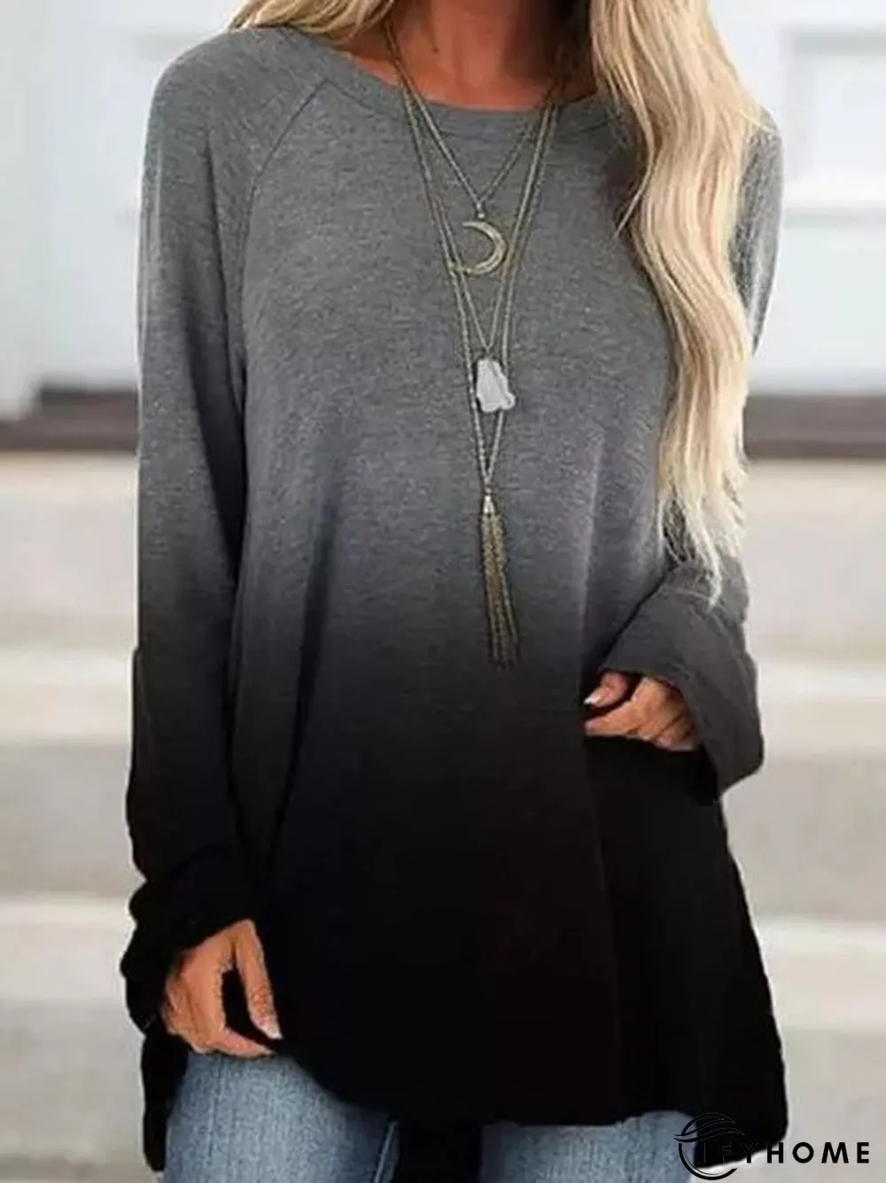 Casual Ombre/tie-Dye Long Sleeve Top | IFYHOME