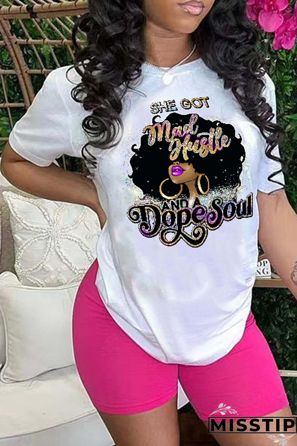 White Street Vintage Print Patchwork Letter O Neck T-Shirts