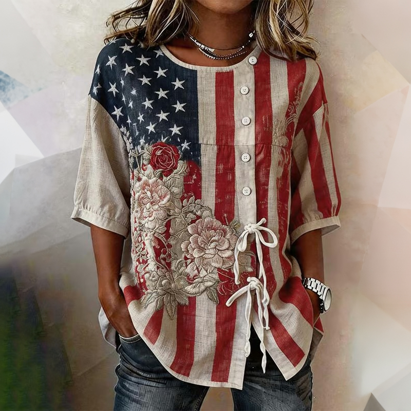  Women's Casual Independence Day Print Top Westsshops