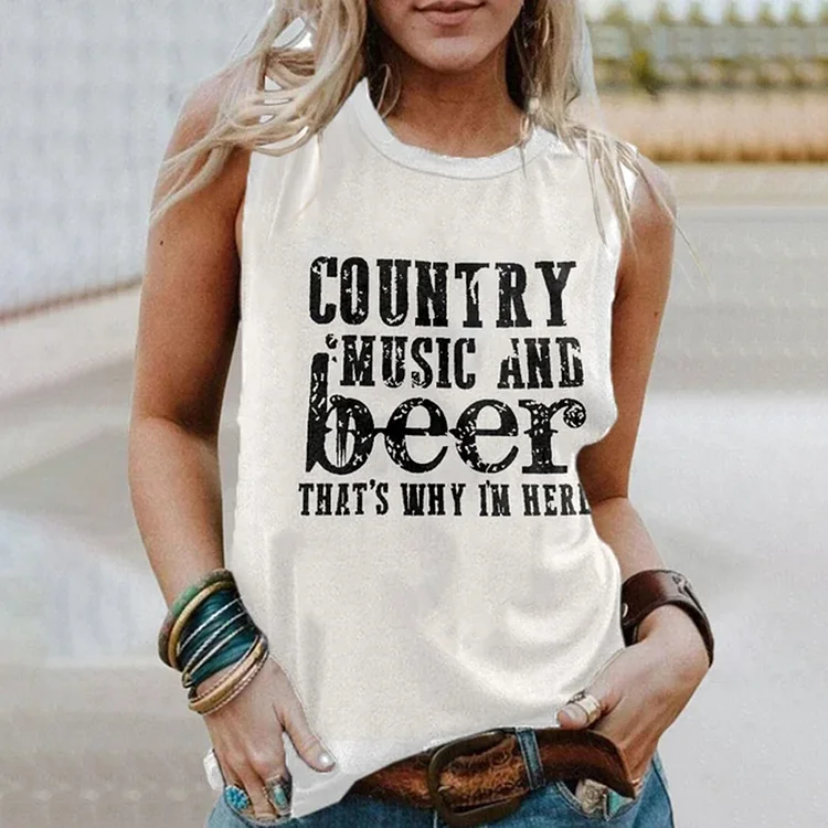Socialshop Country Music And Beer That's Why I'm Here Print Tank Top socialshop