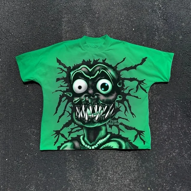 Vintage The World Creates Monsters Graphic Short Sleeve T-Shirt
