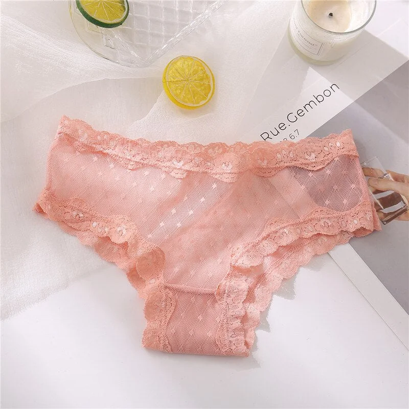 Women Sexy Lace Lingerie Low-waisted Pantys Embroidery Thong Transparent Underpants Hollow out Underwear Female G String M-XL