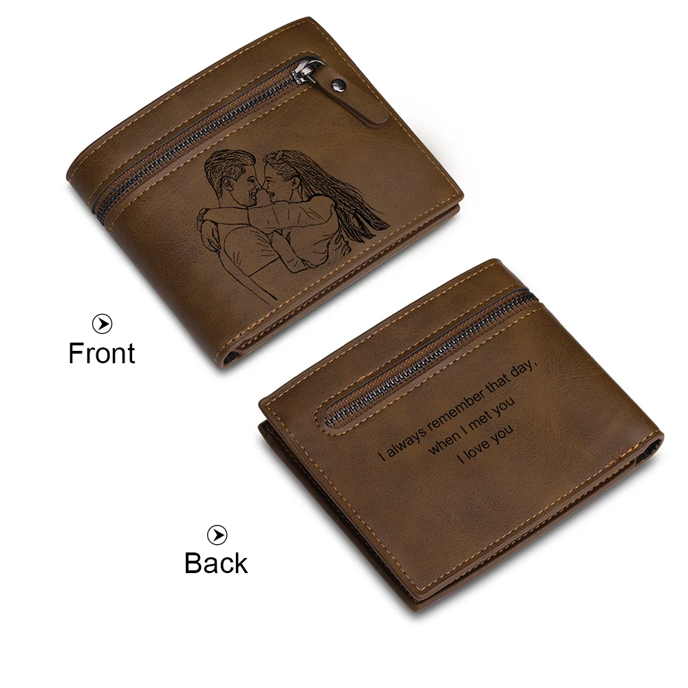 Brieftasche mit Graviertem Foto-Reißverschluss, exquisites Geschenk Geldbörse  Kettenmachen