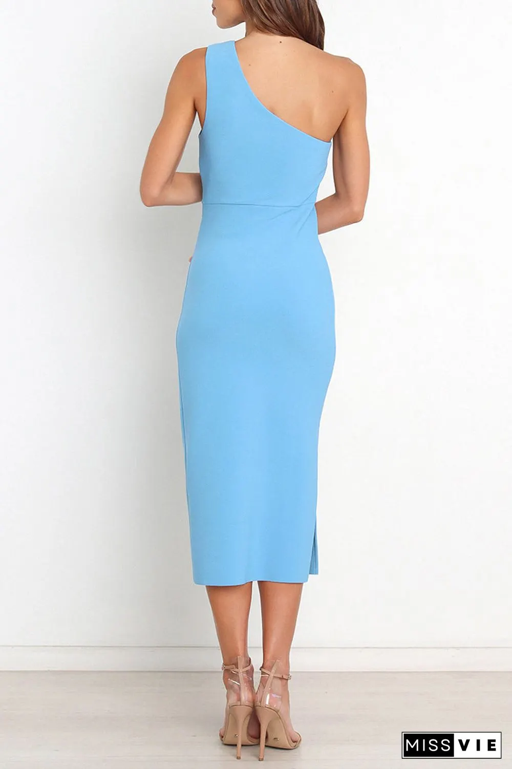 Sexy Simplicity Solid Fold Oblique Collar A Line Dresses