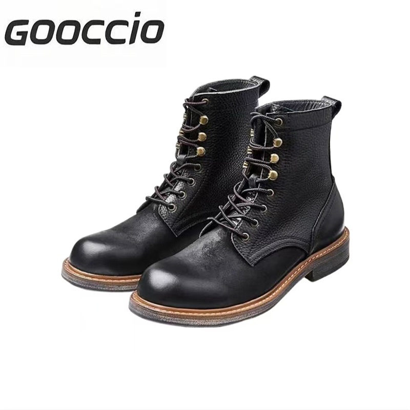 British-Style Cowhide Martin Boots For Men GOOCCIO   