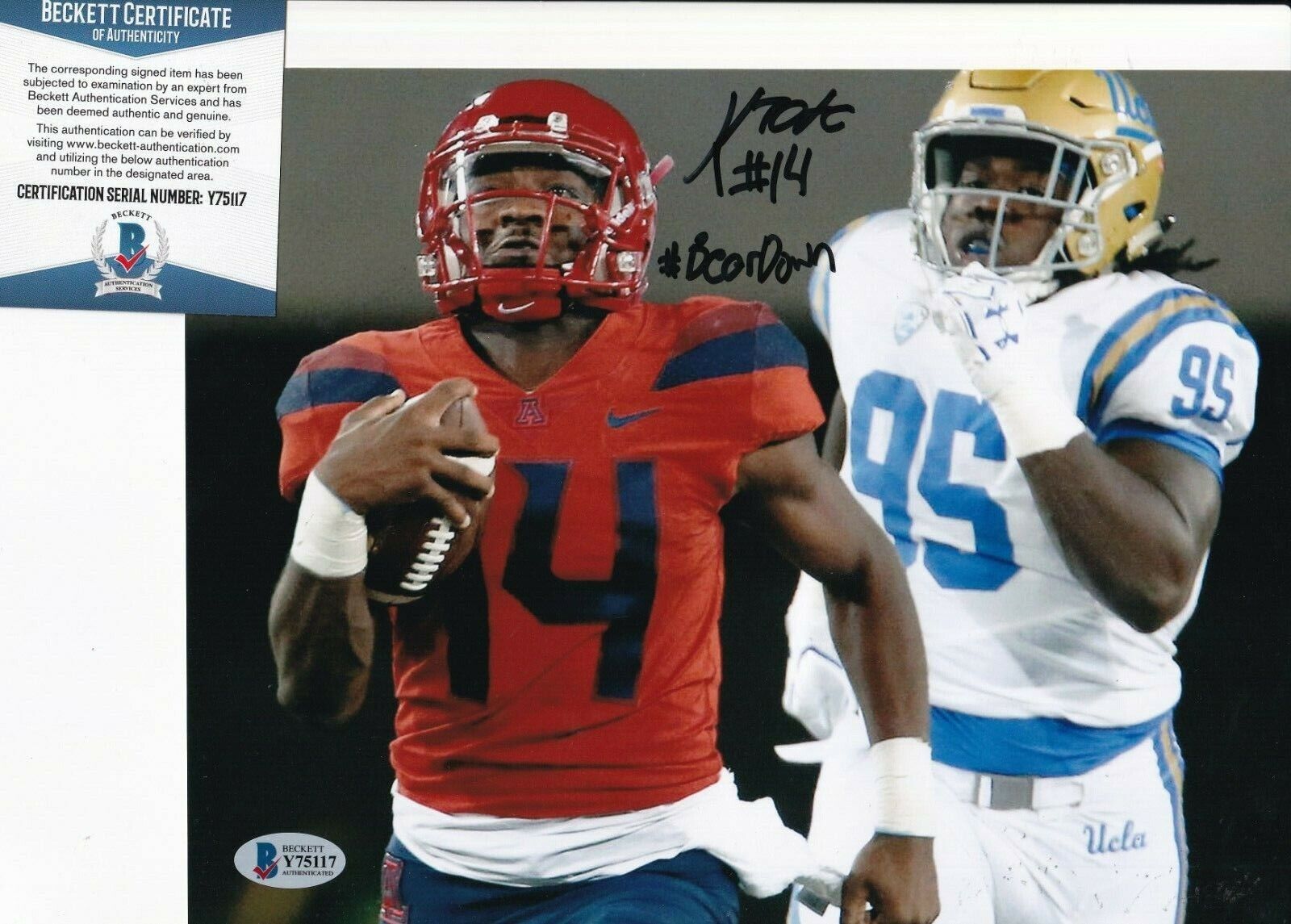 KHALIL TATE signed (ARIZONA WILDCATS) football Eagles 8X10 BECKETT BAS Y75117