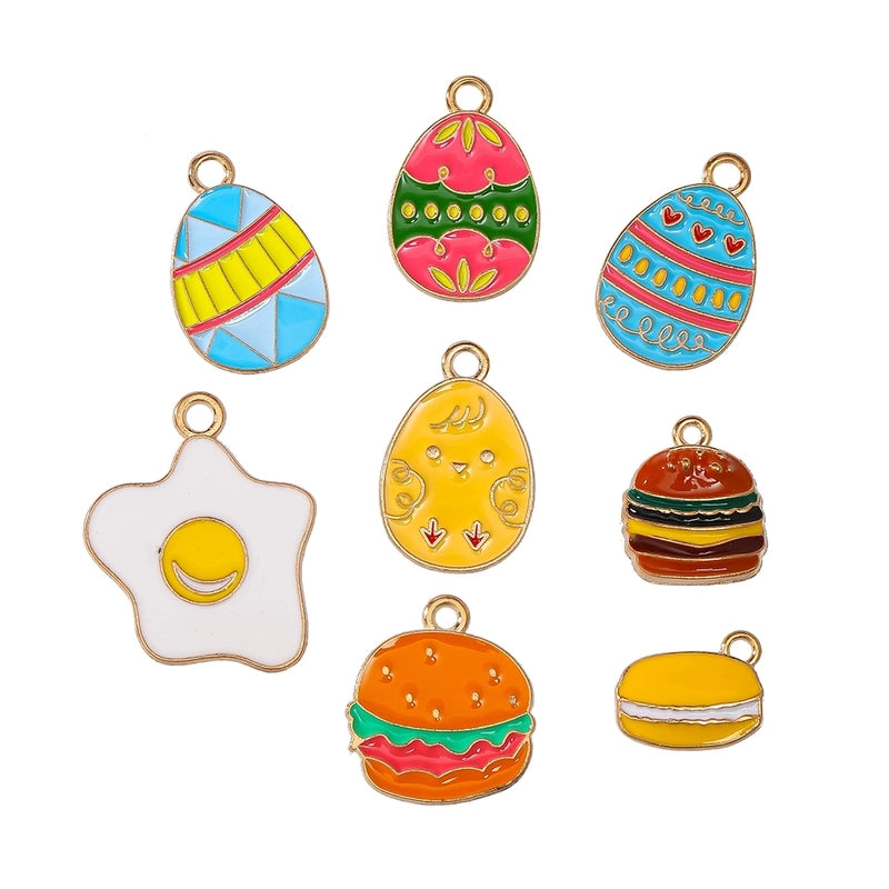 10 PCS/Package 14.2*21.7mm 19.3*17.3mm 21*25.5mm Alloy Easter Egg Hamburger Fried Egg Jewelry Accessories Pendant