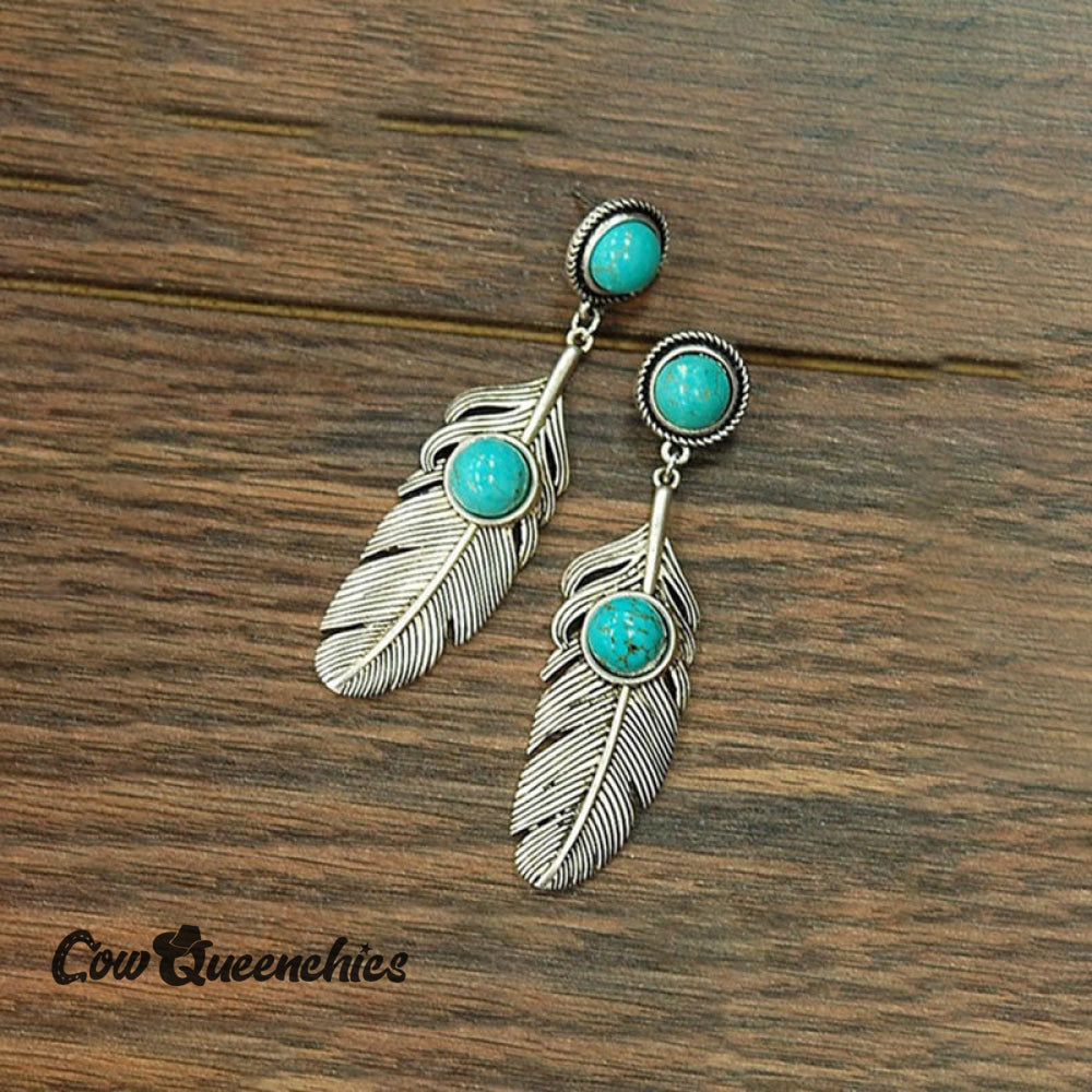 Feather Turquoise Earrings Green