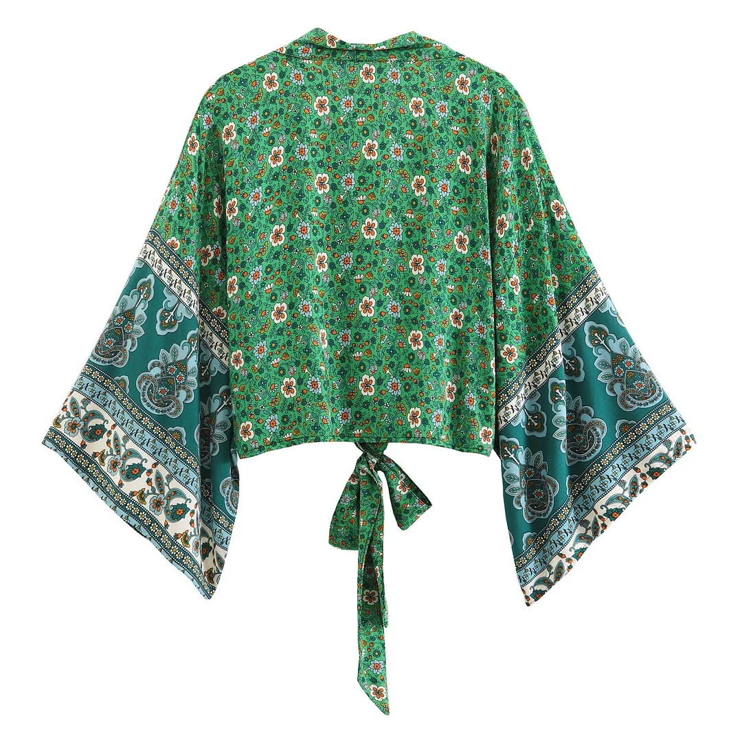 Uveng Print Collar Batwing Sleeve Bohemian Blouses